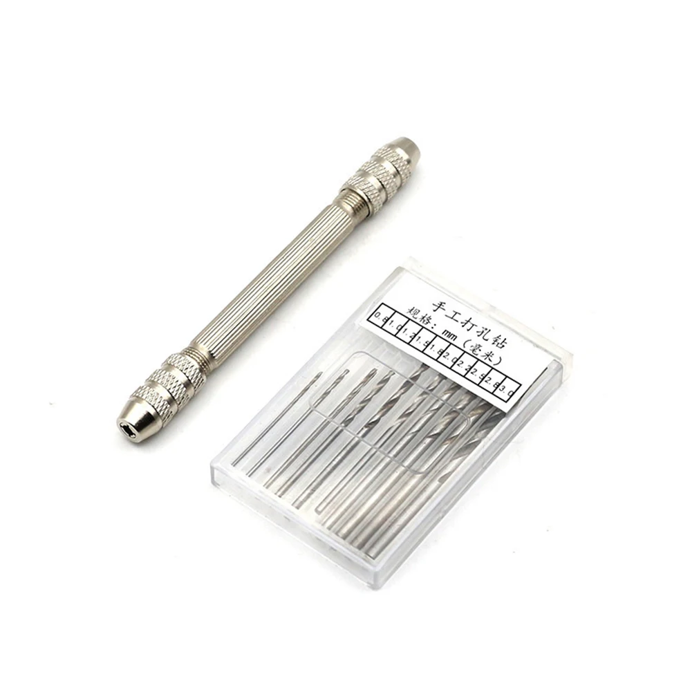 Двойная ручная дрель, патрон 0,5-3,2 мм с битами, сверление ювелирных изделий из дерева и пластика для сверления агата, металла и других твердих материалов