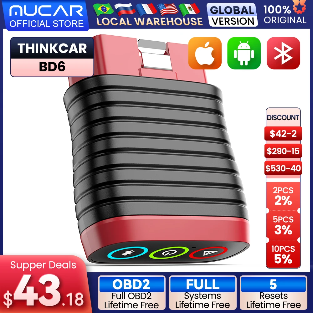 THINKCAR BD6 OBD2 Car Scanner ABS SRS TCM TPMS Engine Code Reader Auto Diagnostic Tool ABS BLEED EPB ETS IMMO Reset Scan Tool