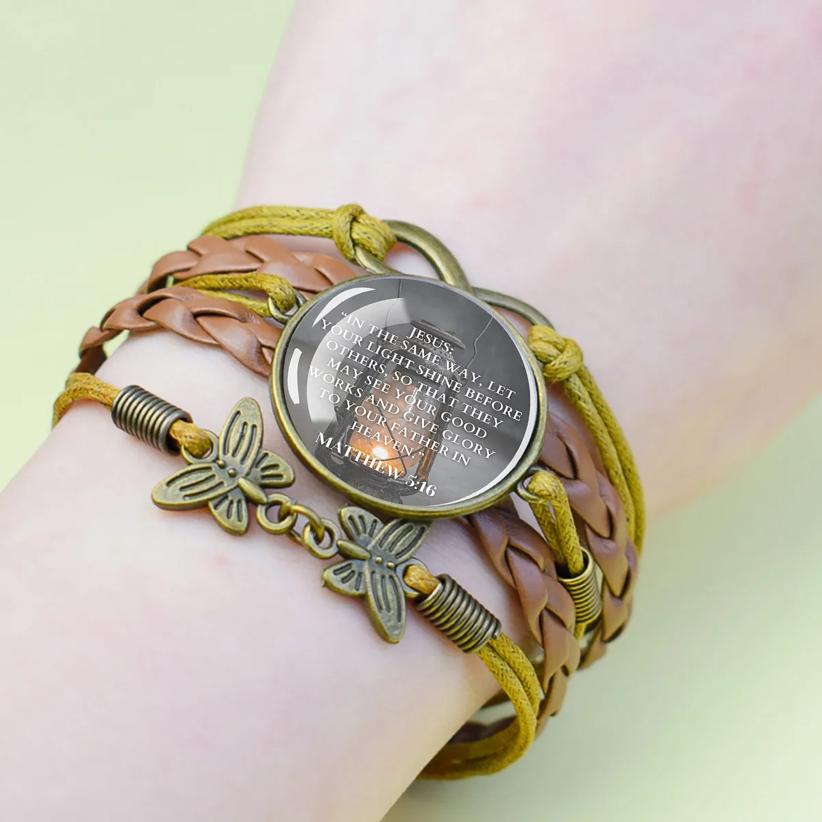 1PC Bible Verse Scripture Braided Leather Bracelet Christian Faith Religious Quote Jewelry Gift