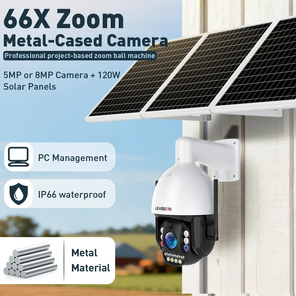 2026LS VISION 4G 8MP 66X Zoom Intelligence Alarm Outdoor And Heat Resistant Solar Power Security Camera System