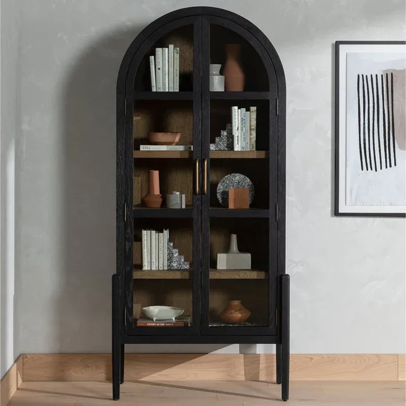 

Custom American Solid Wood Bookcase Ash Vintage Arch Locker All-in-One Cabinet Glass Door Storage Cabinet Customizable