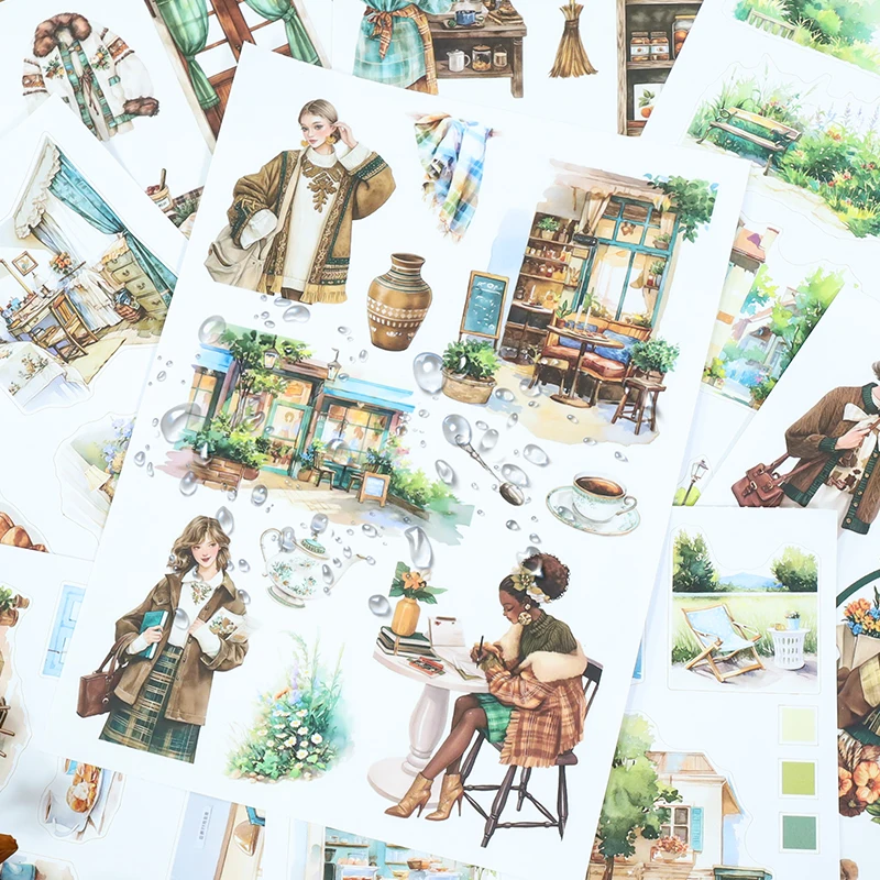 

20 листов/книга: Винтажные наклейки с растениями и пейзажами для творчества, дневников, коллажей и скрапбукинга. Канцелярские товары.