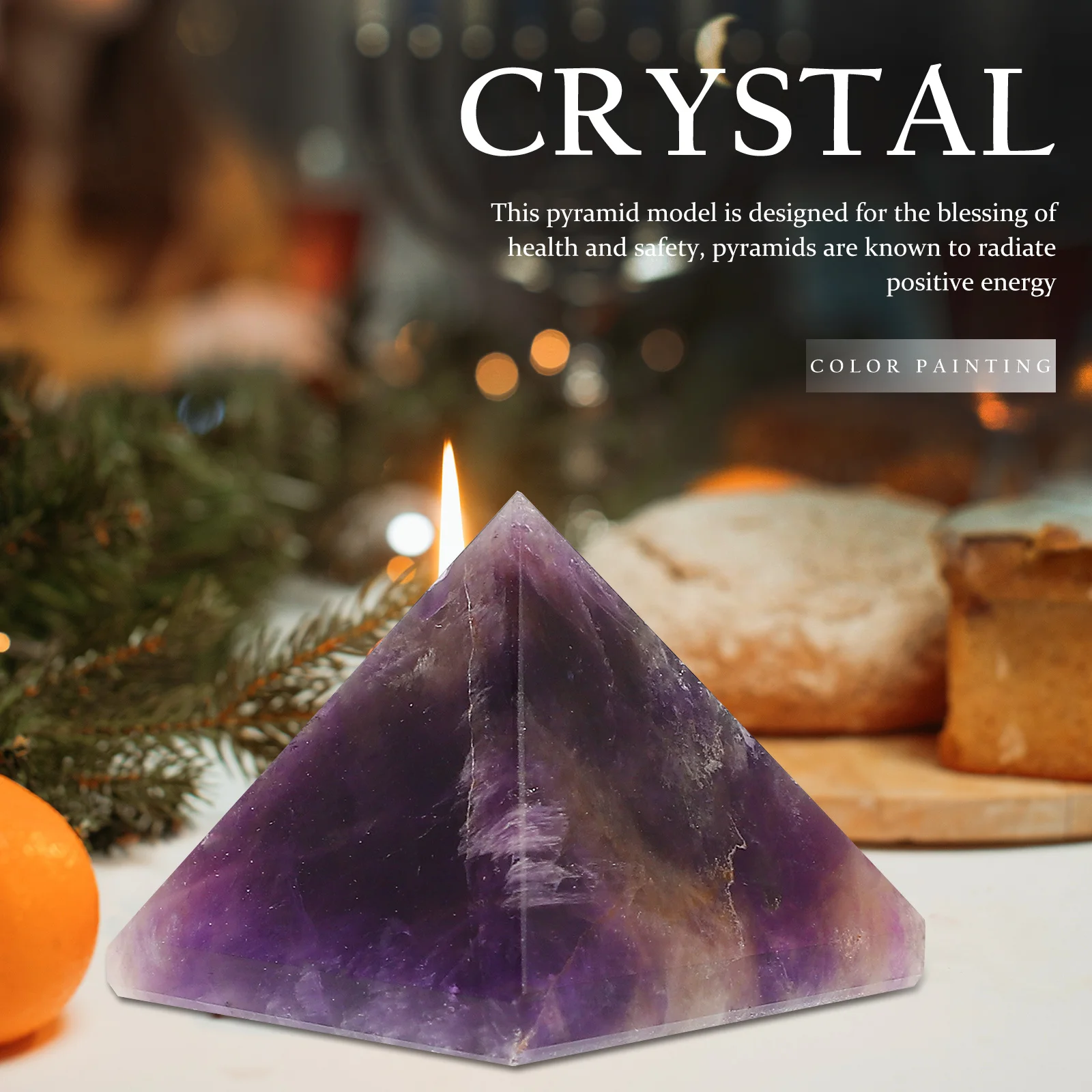 

Purple Amethyst Pyramid Crystal Stone Delicate Natural Pyramid Decor for Home Office Desktop Blessing Health Safety Creative