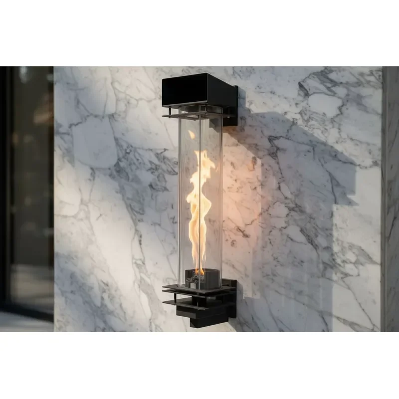 Modern Metal Frame Transparent Glass Cover LED Dimmable Flame Wall Sconce Outdoor Home Villa Entryway Garden Patio Exterior