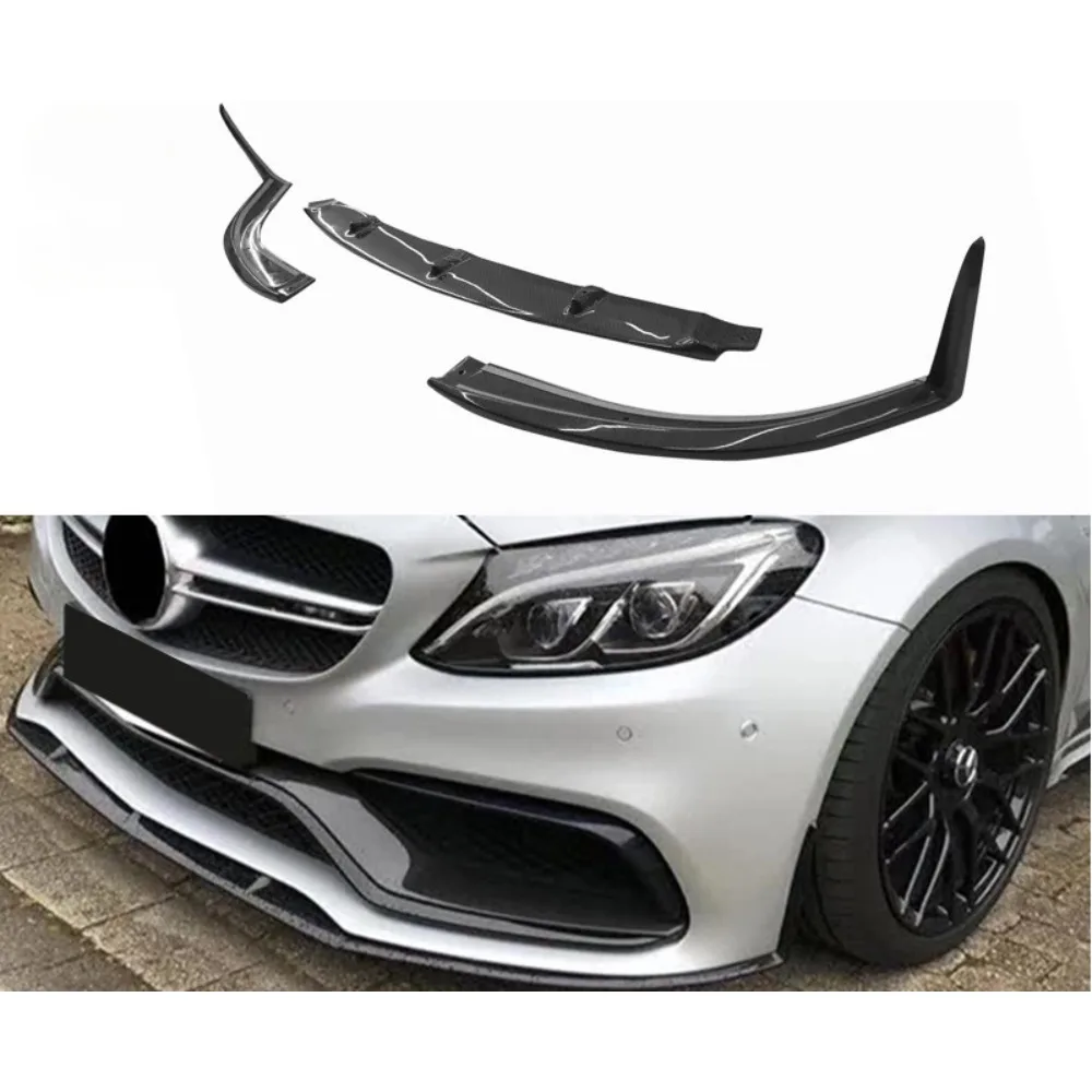 For Mercedes Benz W205 C63 Carbon Fiber Front Lip Three Section Front Shovel Chin Surround Front Spoiler Diffuser Body Kits trim