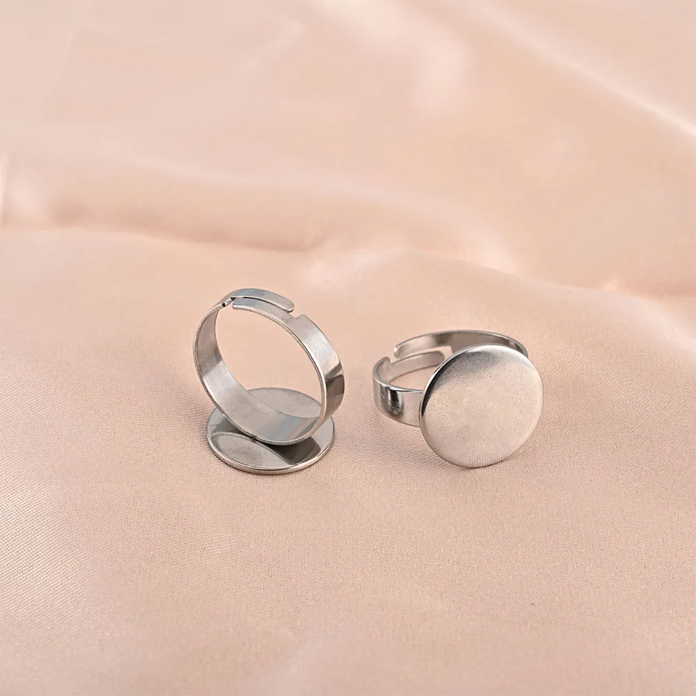 10 Pieces Stainless Steel Rings Adjustable Ring with Flat Base Open Ring Settings for DIY Jewelry Ring Base Findings view 6