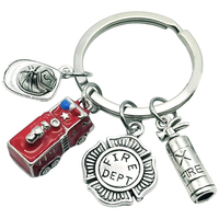 Fire Extinguisher helmet Badge Fireman Axe Fire Truck KeyChain Ring Women Jewelry Accessories Fashion Pendant