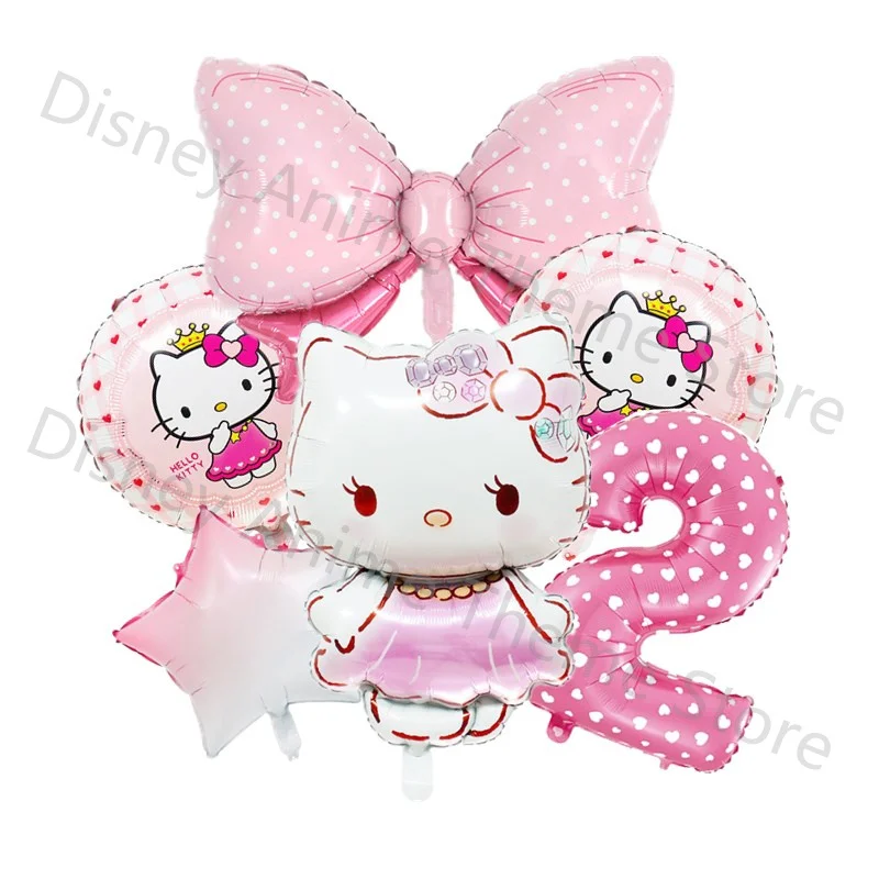 6pcs Hello Kitty Helium Balloons Girl Birthday Party Decorations Pink Kitty Air Globos Baby Shower DIY Home Decor Party Supplies