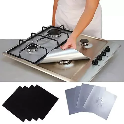 4 Pcs Square Foil Gas Hob Protector Liner Easy Clean Reusable Protection Pad Gas Stove Stovetop Protector Kitchen Accessories