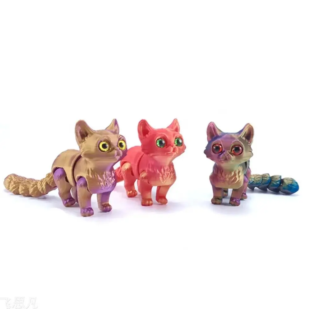 Mata Berkilauan 3D Kucing Cetak Artikulasi Multi-sendi Mini Figur Kucing Dekorasi Desktop Warna-warni Boneka Kucing 3D Dekorasi Mobil