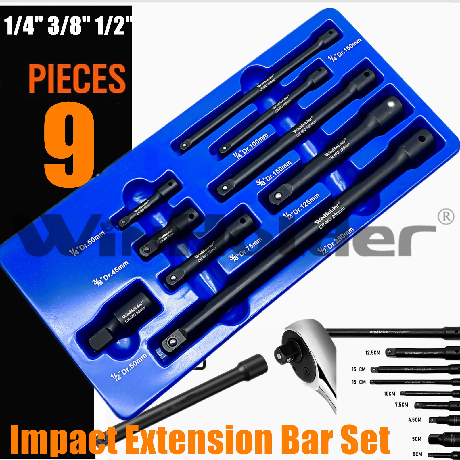 WinHolder 9pc Extension Sockets Bar Set 1/4