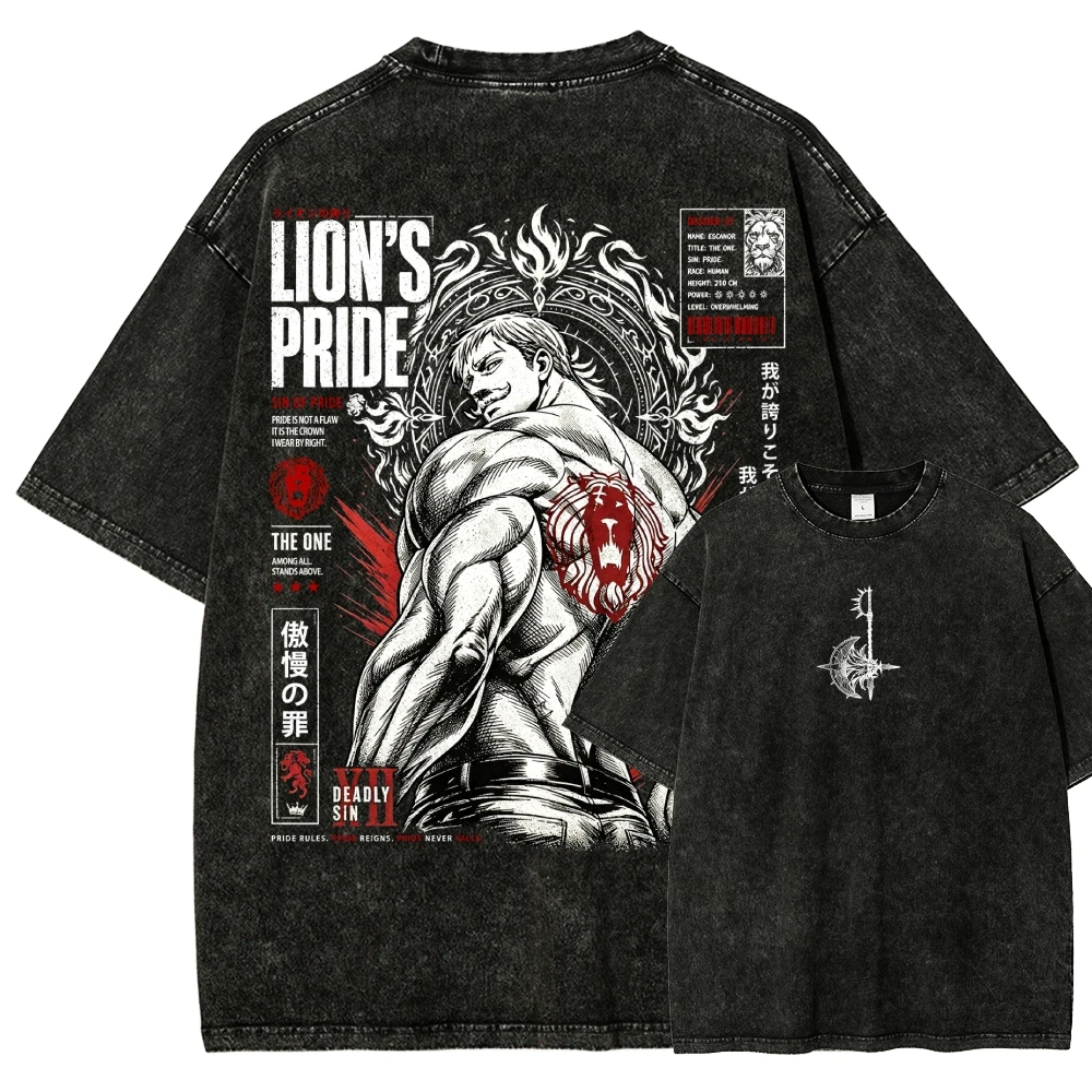 Seven Deadly Sins Washed T-shirt Streetwear Trendy Cotton Oversized Unisex Casual T-Shirts Summer O Neck Hip Hop Couples Classic