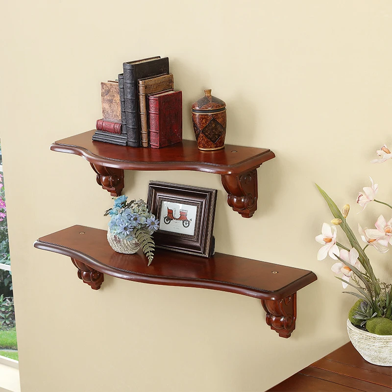 American style solid wood TV cabinet bracket, living room set-top box bracket, wall bracket, carved shelf, partition shelf, stor