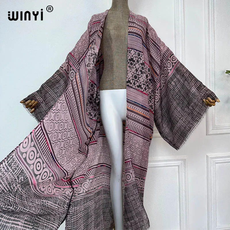 WINYI 2023 kimono beach Cover-up Elegant coat outfit for women fashion print cotton feeling vestidos para mujer dress kaftan