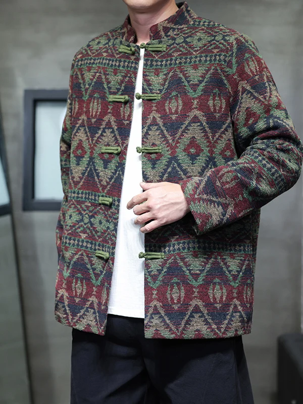 

Мужская повседневная куртка свободного кроя с воротником-стойкой из шерсти, в стиле танчжуан, модифицированная ханьфу, верхняя одежда для молодежи, осень-зима