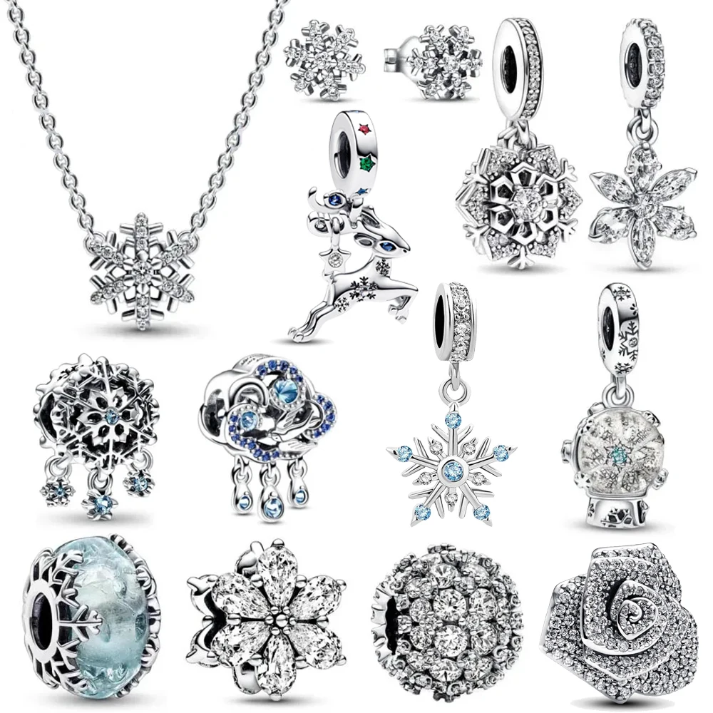 925 Sterling Silver Crystal Snowflake Charms Fit Pandora Charms Silver 925 Original Bracelet for Jewelry Making