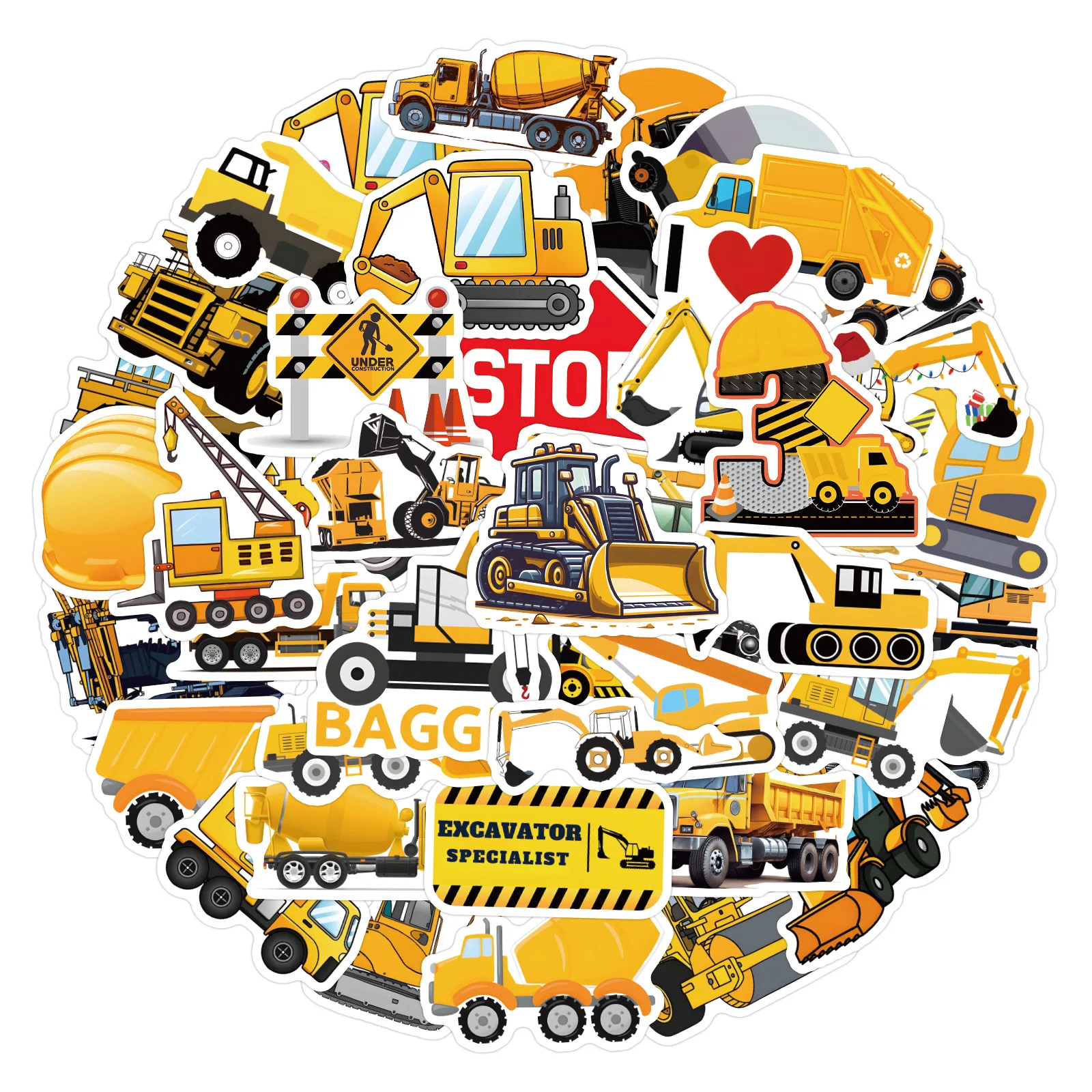 

55PCS Excavator Sticker Doodle Personalized Creative Decoration DIY Suitcase Skateboard Motorcycle Waterproof Decal Kids Toy