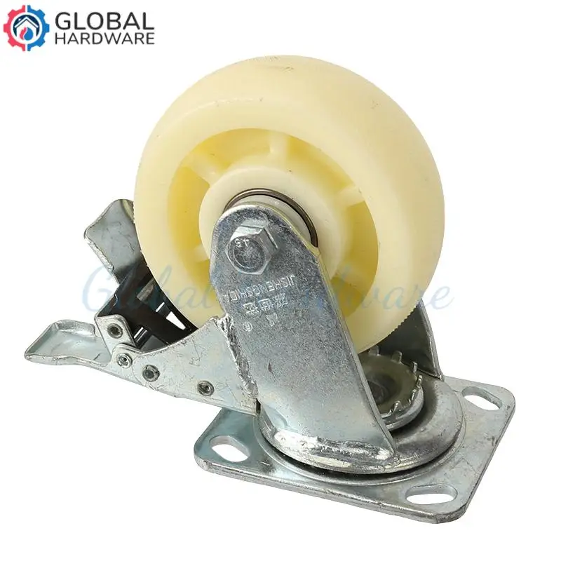 5-inch thick frame silent caster, double bearing universal brake wheel manufacturer, in stock medium nylon caster
