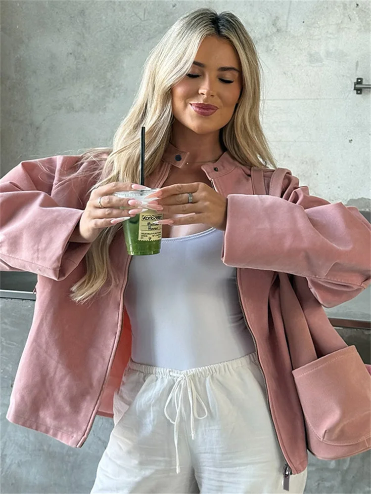 Tossy Fashion Solid Autumn Outwear Jackets For Women Loose Pocket Long Sleeve Zipper Cardigan Coat Female Commute Casual Jackets