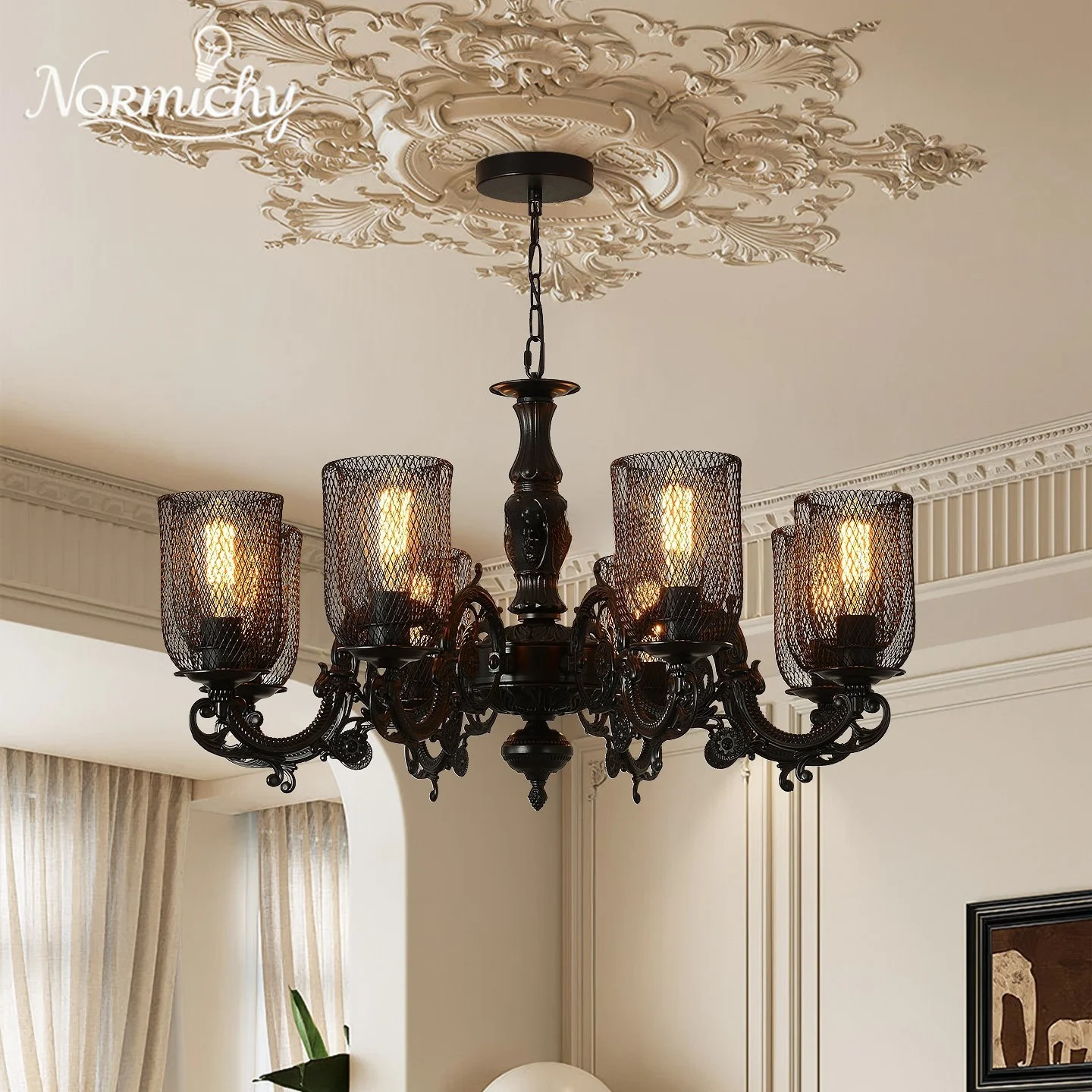 Retro French Living Bedroom Creative Pendant Light American Industrial Bar Cafe Artistic Unique Iron Art Home Lamp Changeable
