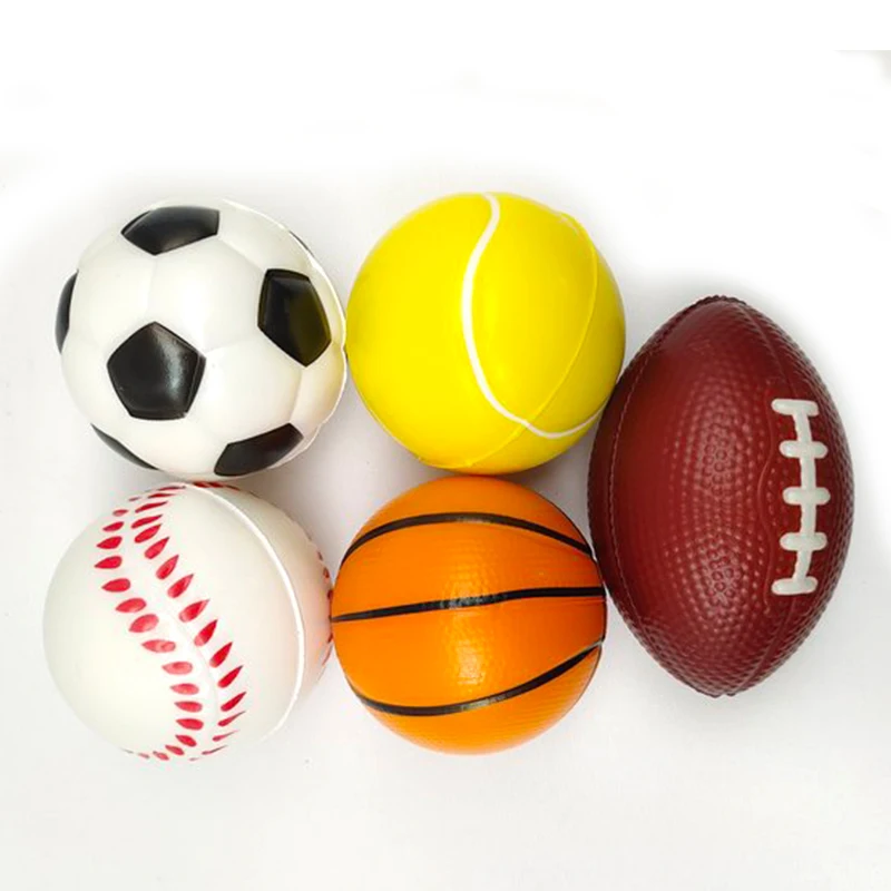 5 PCS Elastic PU Sponge Ball Basketball Football Baseball Tennis Rugby Footdall Mini Decompression Ball Release Pressure Toy