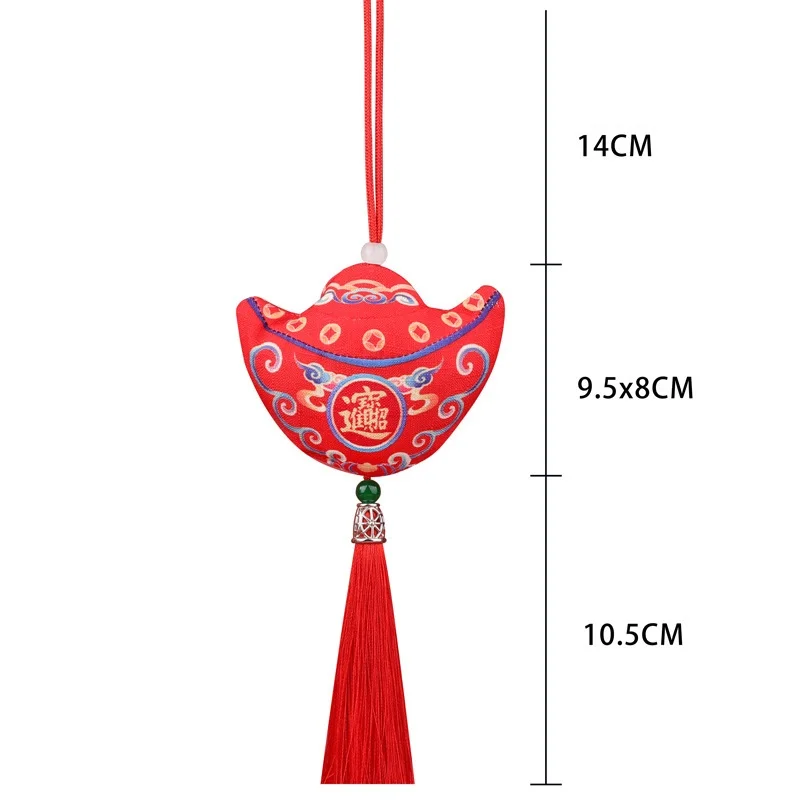 10pcs/Lot 8*9cm Red Yellow Hand-stitched Chinese Yuanbao Money Shaped Pendant Vintage Tassel Lucky Embroidery Sachet Bag
