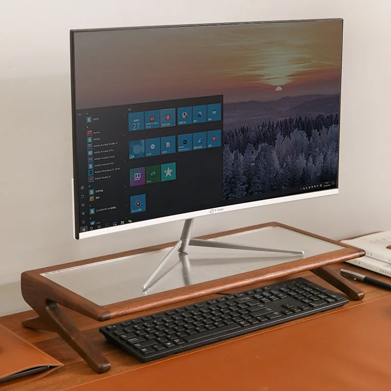 Solid wood desktop computer monitor heightening rack office home desktop installation-free computer heightening storage rack