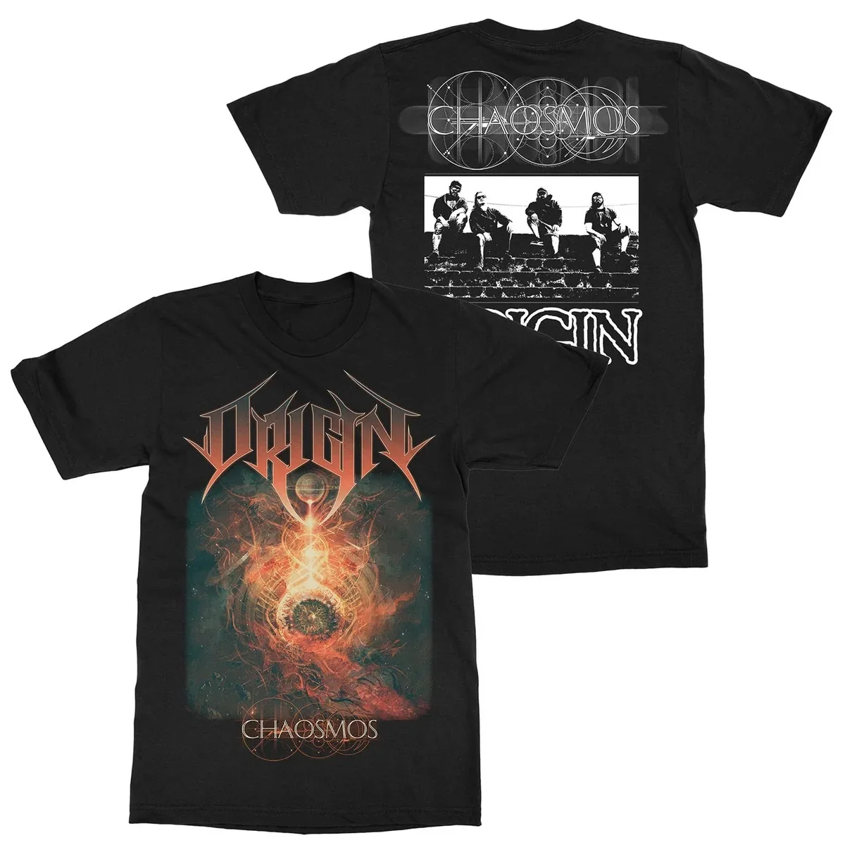 Origin Chaotic Cosmic Graphic T‑Shirt Gritty Fiery‑Toned Artwork Mystical All‑Seeing Eye At Cosmic Vortex Swirling Nebula