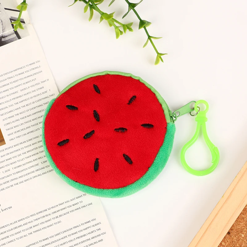 1Pc Cute Fruit Shape Plush Coin Purse Watermelon Pineapple Orange Strawberry Purse Bag Keychain Pocket Kid's Coin Pouch Wallet