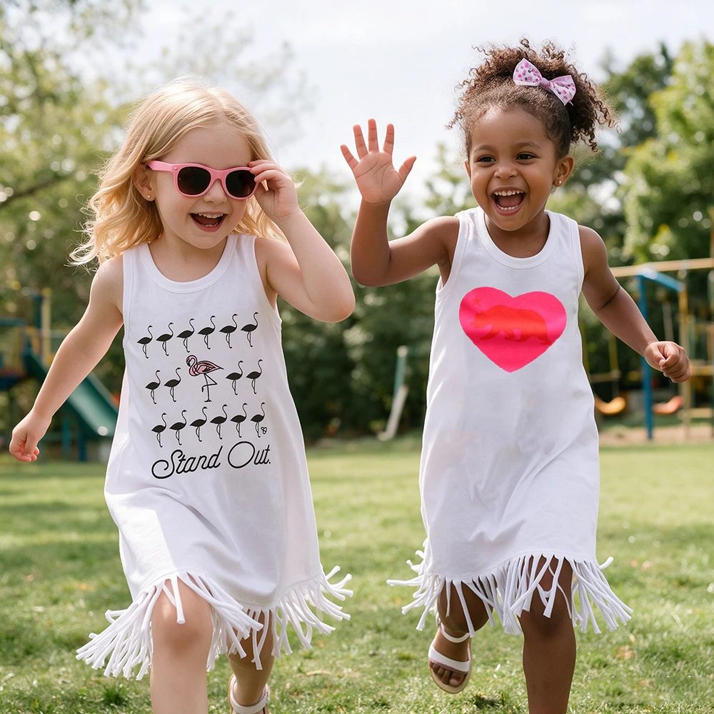 Kids Girls Dresses Cotton Summer Sleeveless Outfits Toddler Clothing Knee-Length O-Neck Straight Dresses Children Girls Clothes