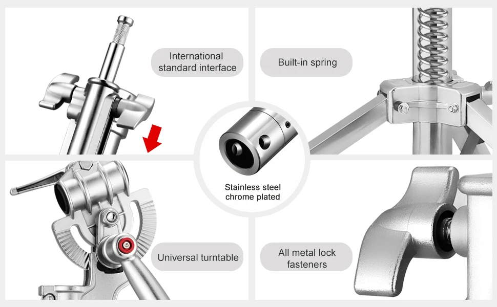 Soporte de luz de acero inoxidable, brazo de martillo, trípode ajustable de alta resistencia para estudio de fotografía, Softbox, Reflector, paraguas