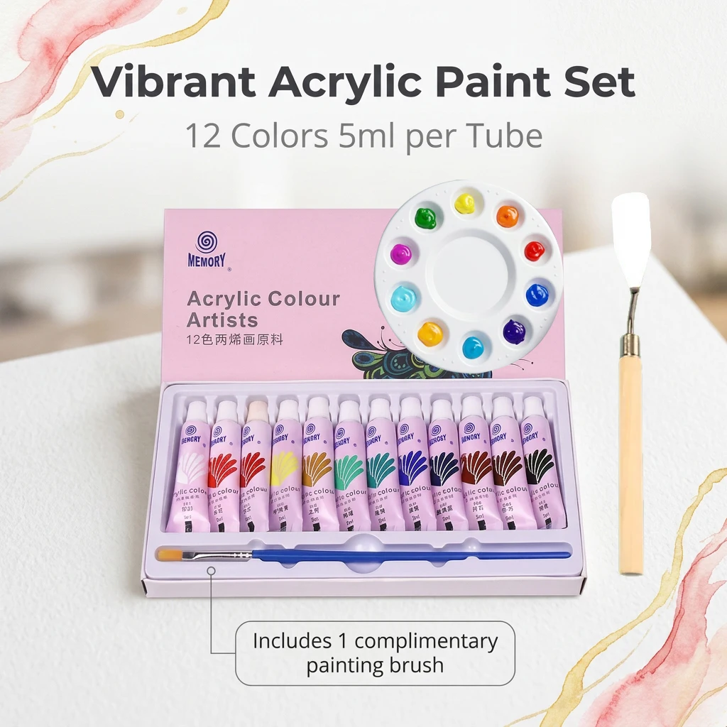 Acrylic Painting Pigments Set 12/24 Colors 5ml Each with Scraper And Mixing Palette for Learning Art And Creating Glazes