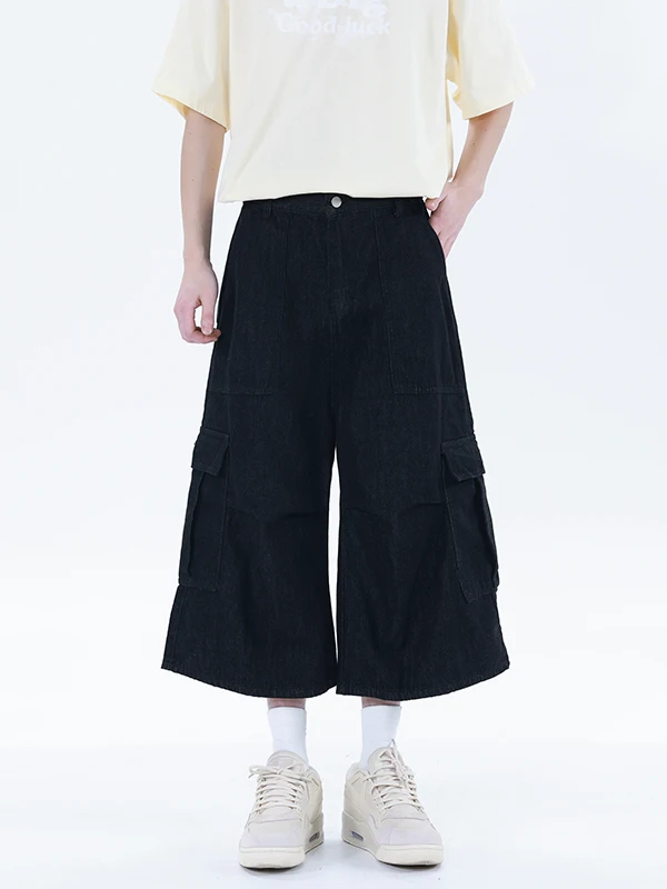 

Мужские летние джинсы свободного кроя в стиле американской уличной моды, модные повседневные широкие брюки-семьфуты от известного бренда