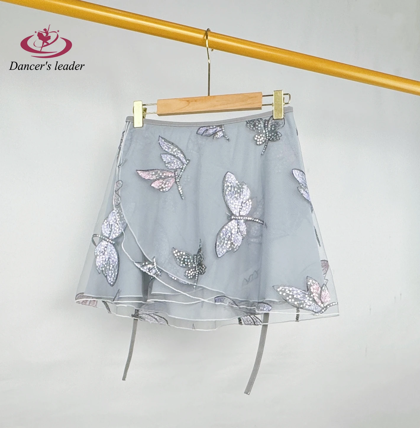 발레 스커트 이중 레이어드 잠자리 자수 댄스 스커트 성인 점프수트 소녀 발레 연습 미니 스커트 사진