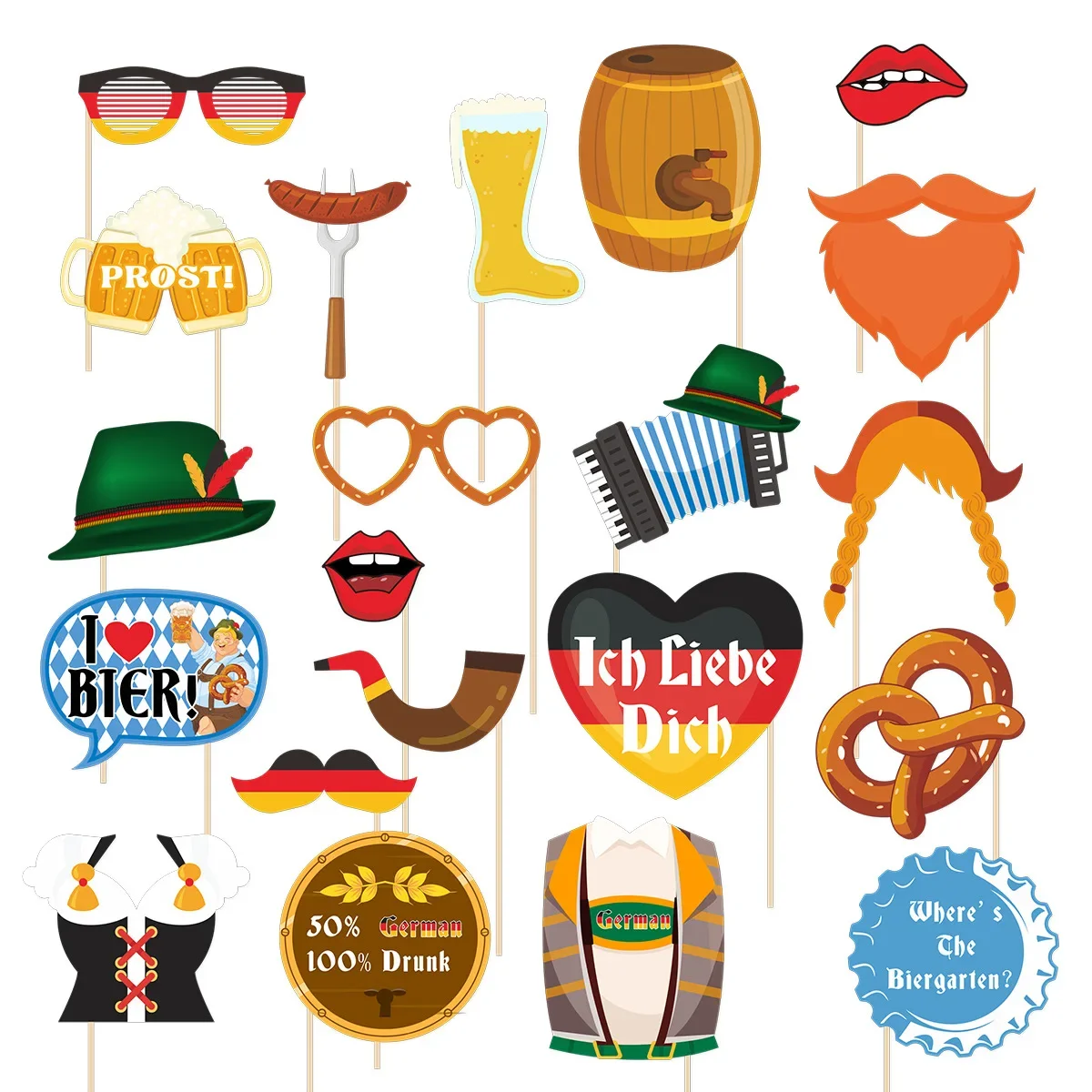 21Pcs Oktoberfest Theme Party Photo Booth Props for Bar Beer Festival Party Backdrop Decorations Birthday Party Favors Supplies