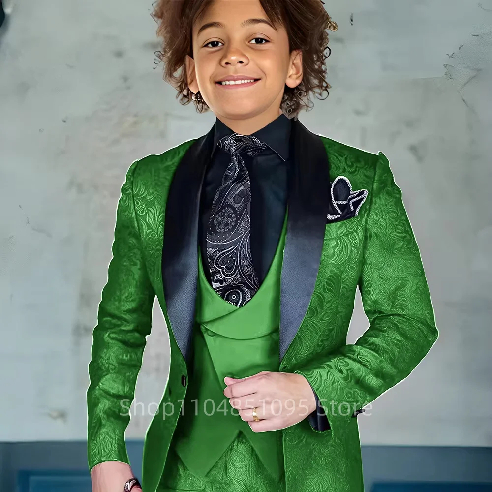 

Jacquard Suit For Boy Blazer Vest Pants Set 3PCS Kid Wedding Tuxedos Formal Wear Birthday Stage Performance Costumes 2-18 Years