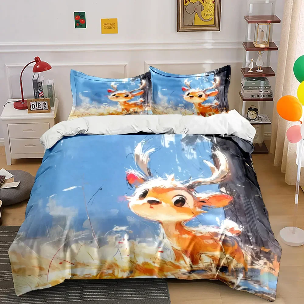 

"Cartoon Deer Art Decor Set" Soft Comfortable Duvet Cover Bedding Set Included 1*Duvet Cover & 2*Pillowcases, gift