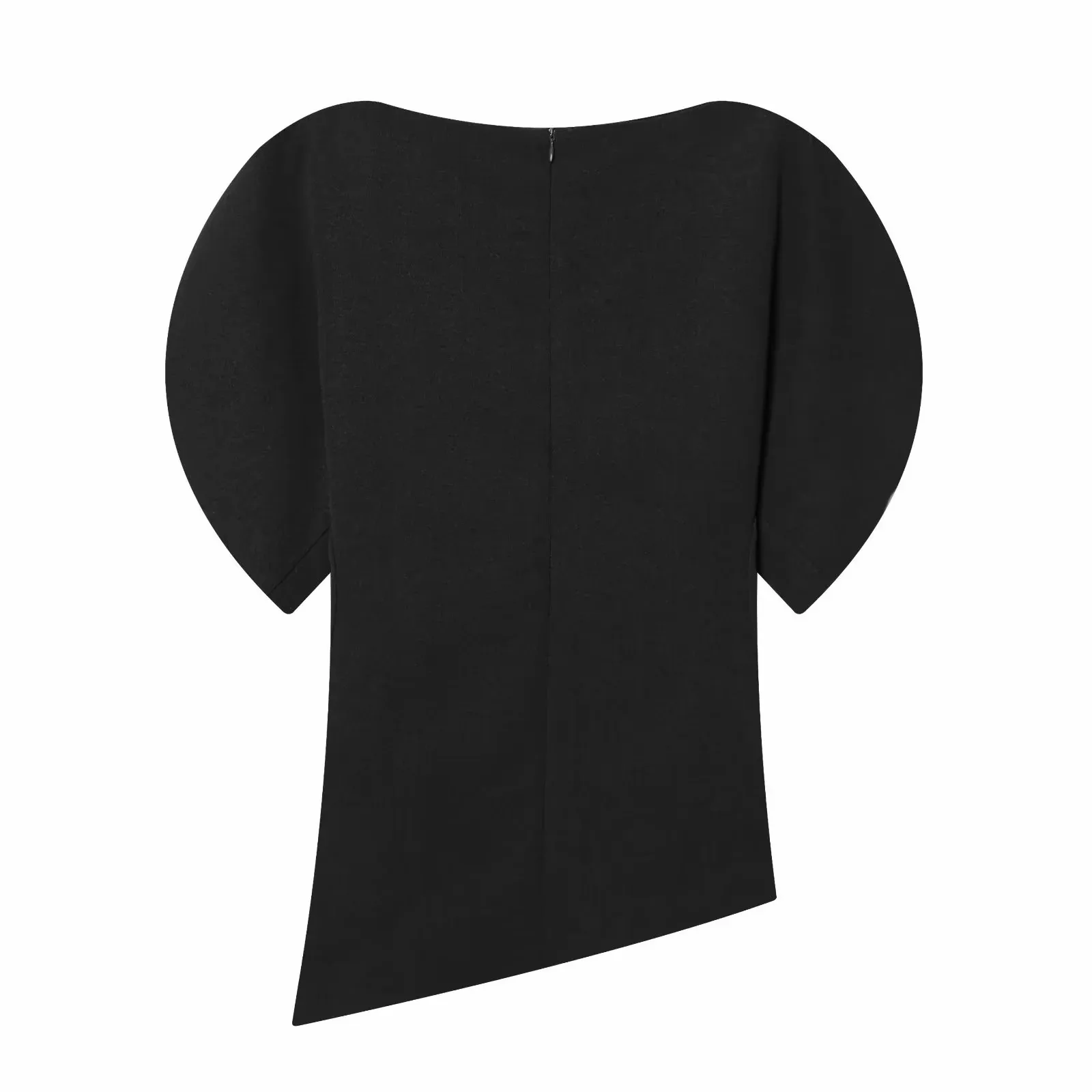 Damen Mode Asymmetrisches Design T-Shirt Einfarbig mit Puffärmeln O-Ausschnitt Retro-Top 2026 Trendiger High-Street-Stil Schicke Oberteile – Detail 9