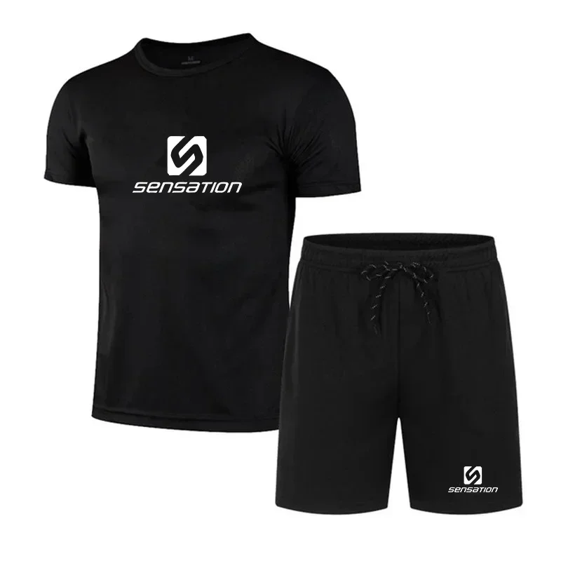 

New men's sportswear summer fitness quick drying T-shirt two-piece set running casual soft and comfortable sportswear