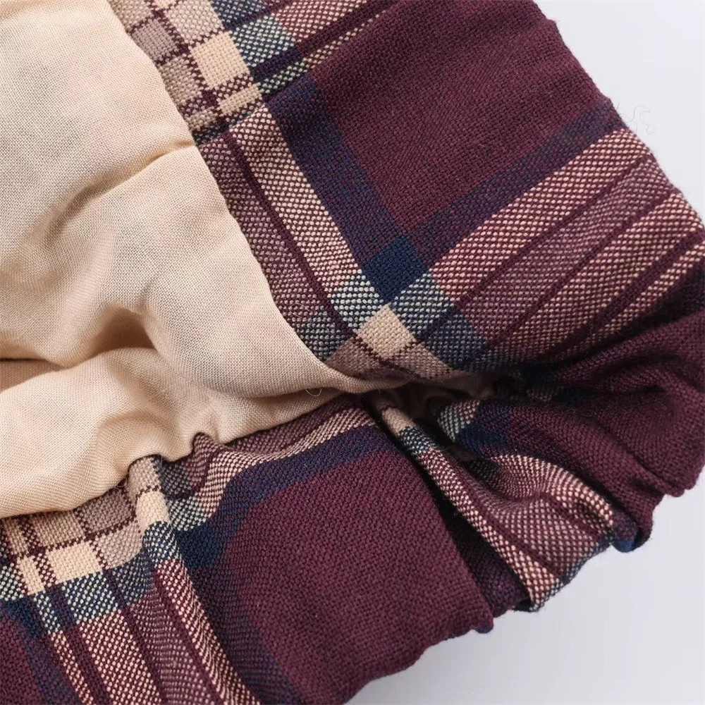 2025 Winter New Product Women's Fashion Leisure Versatile Flip Collar Long Sleeve Leather plaid Pilot Jacket Coat