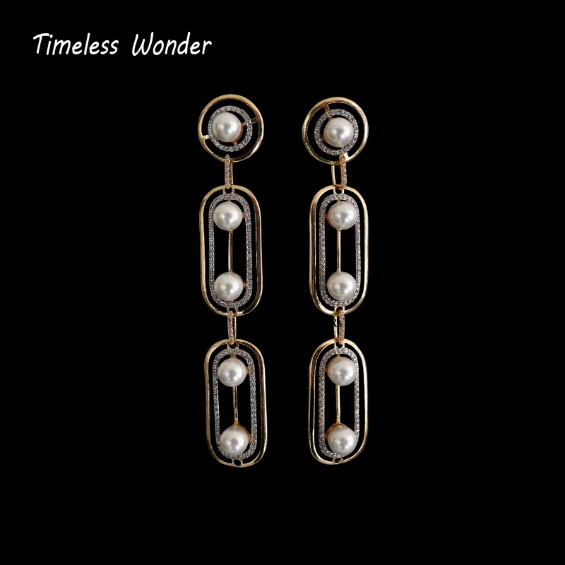 Timeless Wonder Retro Zircon Geo Glass Pearl Pave Necklace Women Designer Jewelry Goth Runway Trendy Art Deco Vintage Set 4526