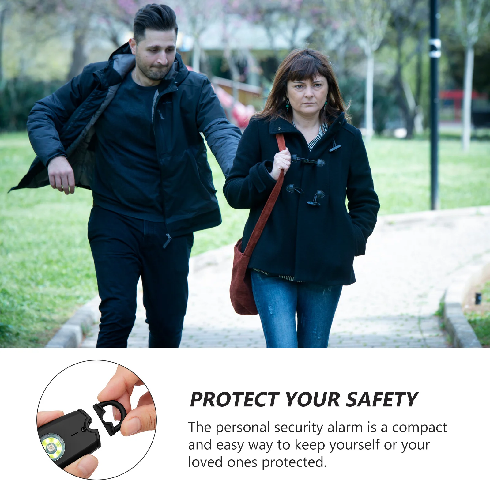 Self Siren Emergency Alarm LED Personal Safety Device for Student Black ABS