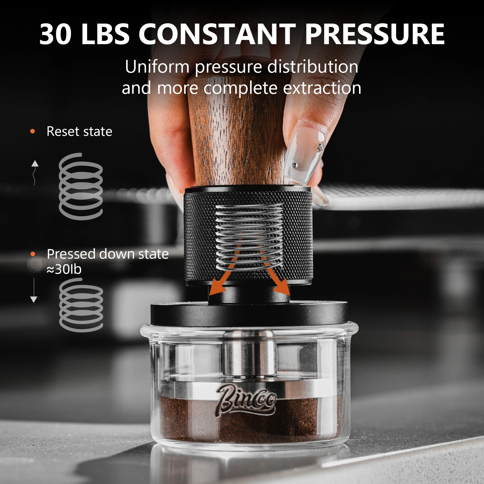 Bincoo 51mm/58mm Espresso Tamper,30lb Consistent Pressure Coffee Tamper with Stainless Steel Ripple Base,Barista Espresso Tamper