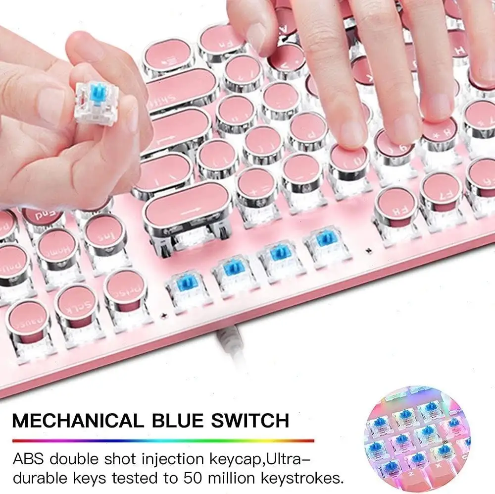 MAMBASNAKE x XINMENG X9 Punk Retro Typewriter Wired Keyboard Mouse Combo 104 Keys Metal Panel Knob Control For PC