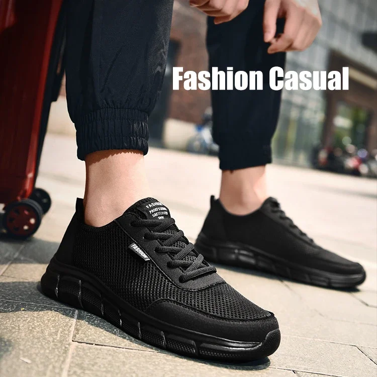 Fashion Men Casual Shoes Outdoor Breathable men\'s Running sheos Mesh Black Non-slip male sneakers Jogging Tennis Athletic Shoes