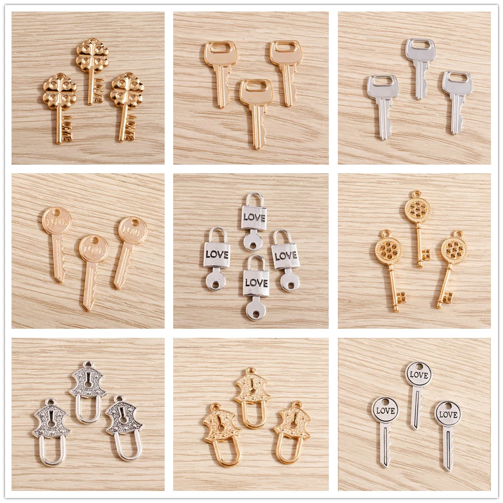 Tusember 20Pcs Gold Silver Color Metal Padlock Key Charms For DIY Key Pendant Necklaces Earring Handmade Jewelry Making Findings
