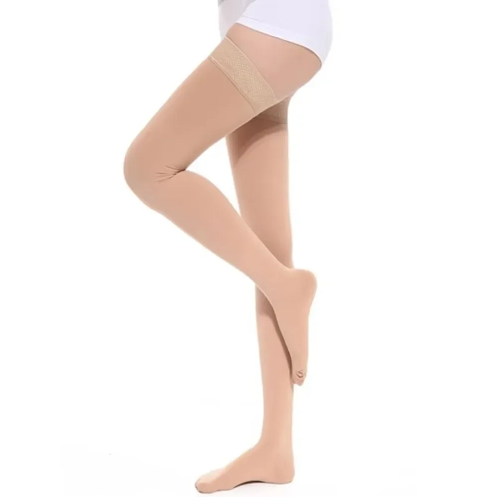 23-32mmHg Class 2 Compression Stockings with Silicone Band High Elastic Graduated Pressure Support for Varicose Veins Plus Size
