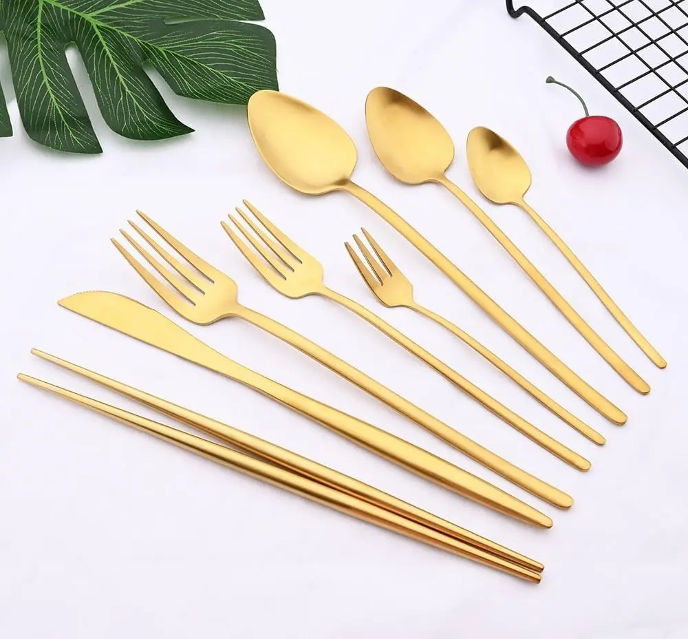 

Набор столовых приборов, набор из 8 предметов из розового серебра из нержавеющей стали (золотой, 6 комплектов)