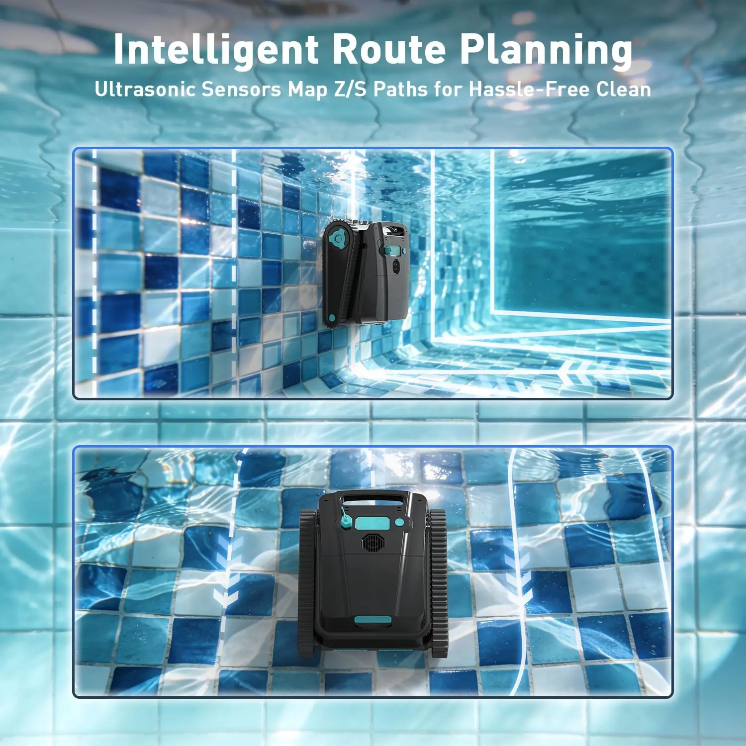 Cordless Robotic Pool Cleaner for Above-Ground and In-Ground Pools; Features Automatic Parking; Maximum Cleaning Coverage of 19.8 Meters / 1,100 Square Meters (Tracked Model).