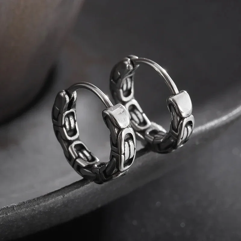 Mysterious Style Retro Silver Color Ethnic Minority Pattern Totem Earrings Men's Domineering Mature Unique Temperament Earrings